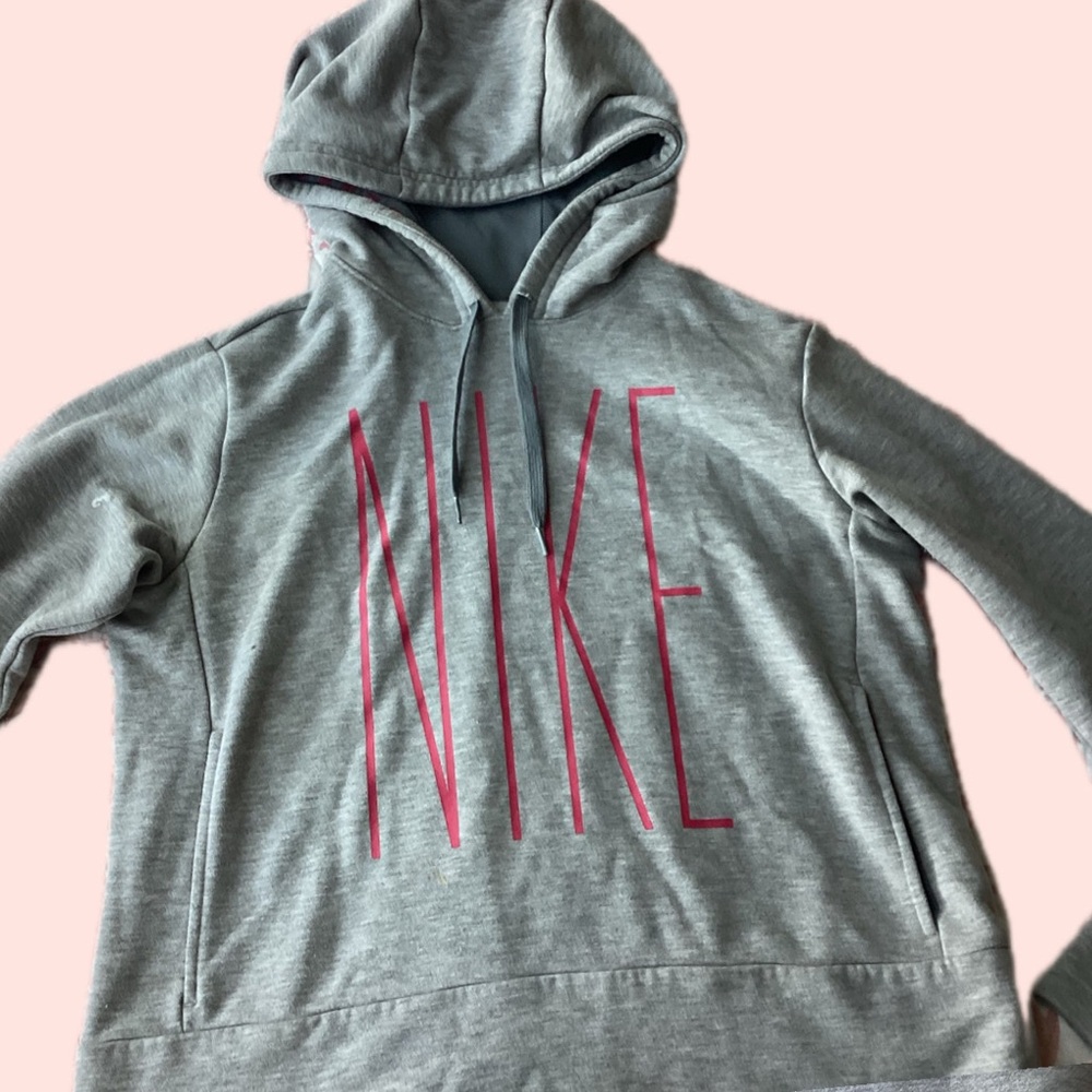 Nike Gray Hoodie with Pink Logo